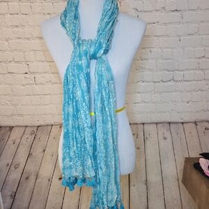 Banana Republic Light Blue Paisley Tassel Wrap Scarf